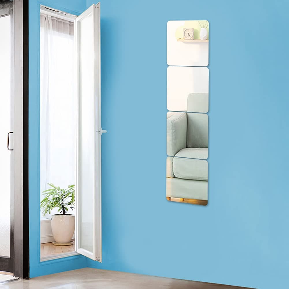 TSLBW 4 Pack Self Adhesive Mirror Stickers 15x15cm Acrylic Mirror Sheets for Wall School Home Livingroom Bathroom Bedroom Decor — view 4