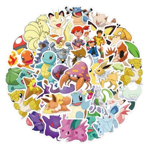 50pcs Cute Pokemon Cartoon Stickers for Water Bottle, Cool Monster Waterproof Vinyl Stickers for Adult Teen Girl Kids Laptop Skateboard Bike Guitar Laggage Travel Case Helmet Notebook Scrapbook