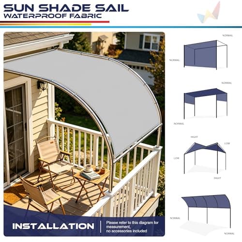 Windscreen4less 10' x 20' Waterproof Sun Shade Sail Straight Edge Outdoor Canopy Cover UV Block for Lawn Patio Backyard Garden Deck Pergola (Light Gray) — view 4