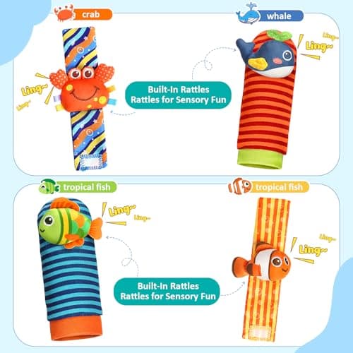 Baby Toys 0-6 6-12 Months, Baby Wrist Rattle Socks and Foot Finder Set, Infant Hand & Foot Development Sensory Rattle Toys, Baby Shower Gifts for Newborn Boys Girls — view 3