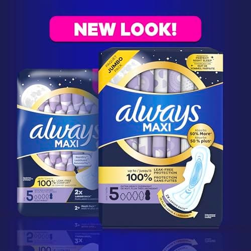 Always Maxi Pads for Women, Extra Heavy Overnight Pad with Wings, Size 5, Unscented, 36 Count — view 7