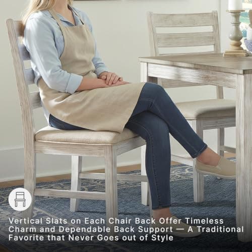 Signature Design by Ashley Skempton Cottage Dining 7 Piece Set – Rectangular Table & 6 Upholstered Chairs | Coastal Chic Meets Farmhouse, Whitewash — view 3