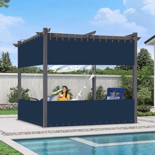 Covers & All Vinyl Outdoor Curtains for Patio Waterproof – 12 oz Outdoor Clear Panel Curtains, Gazebo Curtains with Brass Grommets for Pergola, Porch & Patio Walls for Winter (7 x 12 ft, Blue) — view 5