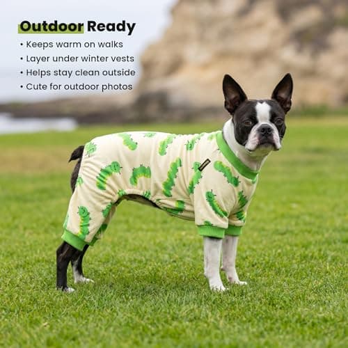 Fitwarm Caterpillar Dog Fleece Pajamas, Cozy Clothes for Small Dogs Boy Girl, Funny Pet Onesie, Beige, Green, Medium — view 7