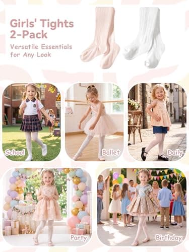 Miipat Baby Girl Tights Toddler Footed Leggings Mesh Lace Stockings 2 Pack Little Kids Hollow Pantyhose(WhitePinkPineNeedle,6-12M) — view 5