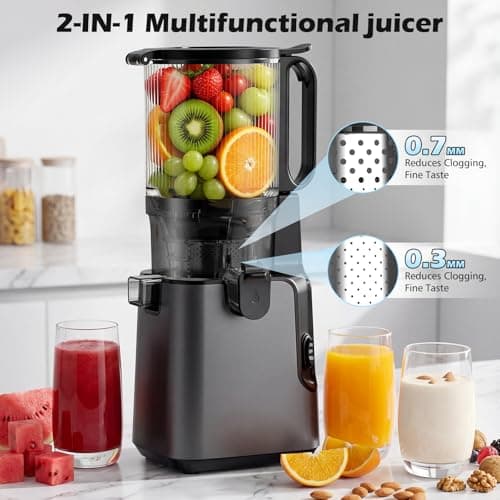 Juicer Machines with 5.8" Large Chute, 2-in-1 Cold Press Juicer for Whole Vegetables Fruits 400W, Masticating juicer Easy to Clean Juice Extractor Machine for Making Nut Mike, Juice, Premium Gray — view 2