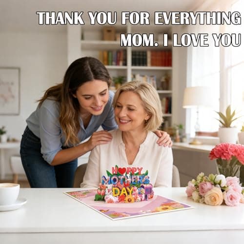 Mother's Day Card, 3D Pop Cards for Mom, Pink Happy Mother's Day Flowers Greeting Card with European Pearlescent Envelope and Note Card — view 3