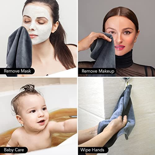 Sinland Microfiber Facial Cloths Fast Drying Washcloth Reusable Makeup Removing Towels Super Soft Facial Cleansing Cloths for Face, Eye, Lips 12 inch x 12 inch Grey 6 Pack — view 6