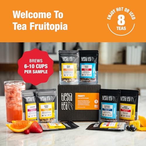 Tiesta Tea - Fruity Tea Sampler | 8 Exotic Loose Leaf Tea Blends - Caffeine Free Loose Leaf Tea Sampler | Assorted Fruit & Herbal Teas, Peach, Mango, Cherry - 8 Resealable Sample Pouches