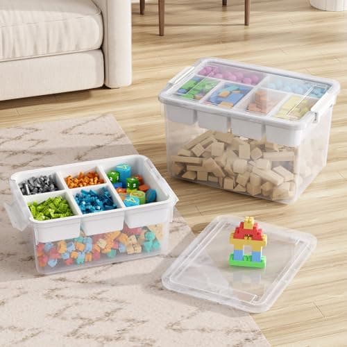 HOMETUK 80Qt Stackable Storage Bins with Lids & Trays, Clear Plastic Latching Boxes Organizers with Dividers Portable 20Gal Containers for Arts & Crafts, Home and Car Trunk Organization, 4Pack — view 4