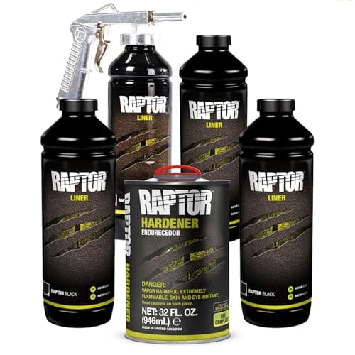 U-POL Raptor Black 0820VG with Spray Gun Bed Liner Kit – 4 Quarts, 2K Urethane, UV Resistant Protective Coating, DIY Spray-On Truck Bed Liner
