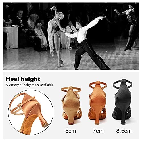 TINRYMX Women's Latin Dance Shoes Satin Ballroom Salsa Cha-cha Professional Practice Dance Shoes,EM217-Brown-2.75 Inch,7 US — view 4