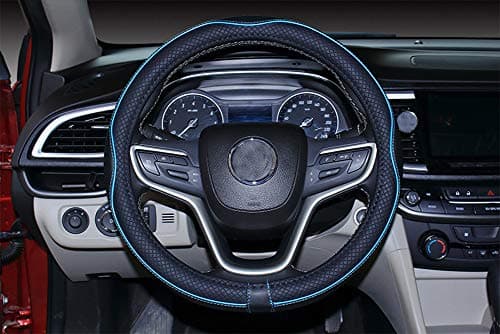 Mayco Bell Universal Standard Size Steering Wheel Cover Anti-Slip,Safety,Soft,Breathable,Durable,Full Surround,Comfortable Grip Microfiber Leather (14.5-15 inch,Black Blue) — view 2