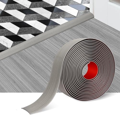 Floor Transition Strip Self Adhesive Floor Cover Strips Laminate 2" Wide Vinyl Flat Divider Transitions Elegant Wood Grain Design (5cm, 6.56Ft, Gray)