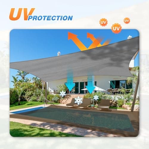 TANG 12' x 14' Sun Shade Sail Rectangle Outdoor Canopy UV Block Sunshades for Patio, Square Shade Cloth for Backyard Porch Deck Garden Pergola Cover, Gray — view 3