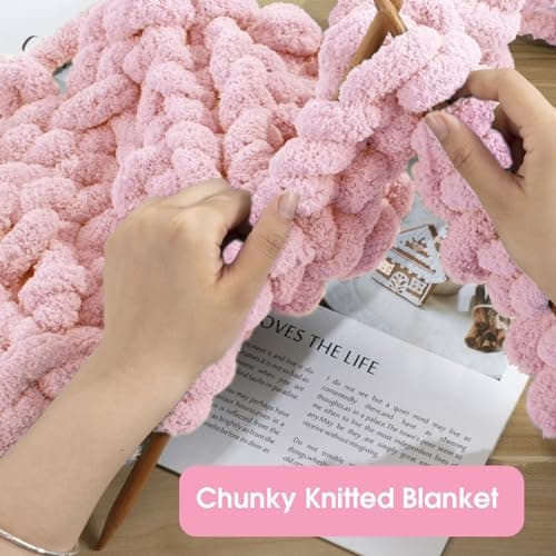 Hombys Pink Chunky Chenille Yarn for Crocheting & Knitting, Super Bulky Yarn for Blankets, Soft Plush Yarn, 8 Jumbo Packs (27 yds, 8 oz Each) — view 4