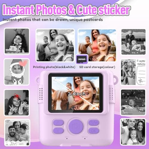 ESOXOFFORE Instant Print Camera for Kids, Christmas Birthday Gifts for Girls Boys Age 3-12,Kids Digital Cameras for Toddler, Portable Toy for 3 4 5 6 7 8 9 10 Year Old Girl -Purple — view 2