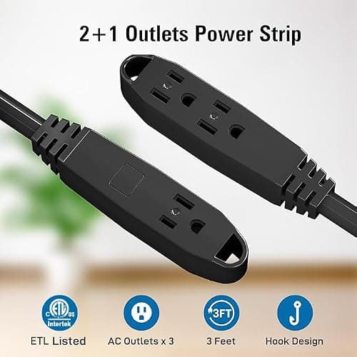 25-Feet 3 Outlet Extension Cord, Kasonic UL Listed, 16/3 SJTW 3-Wire Grounded, 13 Amp 125 V 1625 Watts, Multi-Outlet Indoor/Outdoor Use, Black — view 2