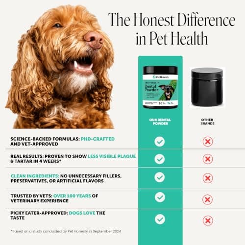 Dog Breath Freshener Dental Powder - Teeth Cleaning Plaque Off + Tartar Remover for Dogs - Care Supplement Food Topper with Kelp, HMP + Postbiotics for Healthy Gums - Mint Flavor (30 Servings) — view 6