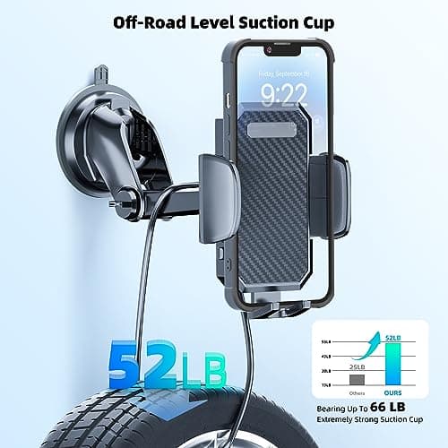 3-in-1 Car Phone Holder, [ Off-Road Level Suction Cup & Clip] Universal Cell Phone Holder Mount Dashboard Windshield Vent One-Hand Operation Holder Compatible with All Smartphones and Cars — view 2
