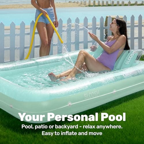 Sloosh Inflatable Tanning Pool Lounge Float, 85" x 57" Extra Large Sun Tan Tub Raft for Pool Sunbathing Suntan Blow up Pool Lounger Tanning Bed Floatie for Adults（XL-Cyan） — view 2