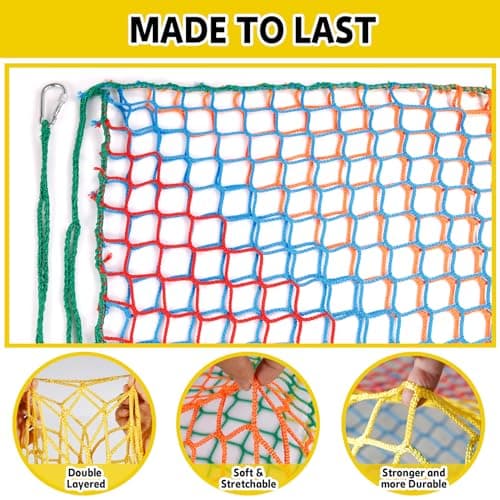 LPIW Climbing Net for Kids - 14.8FT x 9.9FT Double Layers Heavy Duty Playground Safety Net, Climbing Cargo Net for Tree House Tree Fort, Back Yard, Jungle Gyms, Monkey Bar Security Mesh（Rainbow） — view 4