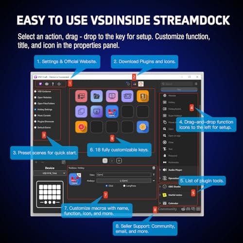 VSDINSIDE Macro Keypad, Stream Controller Deck Gaming Streaming Shortcut Keyboard, 18 Programmable Keys Customizable Visual AI Pad USB Soundboard for OBS, YouTube, Desk Office Setup, Laptop, PC, Mac — view 7