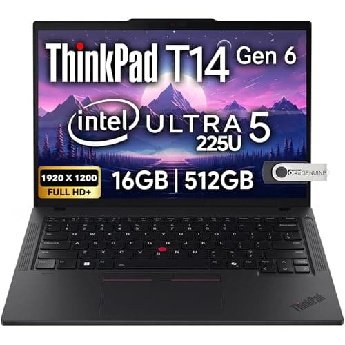 Lenovo ThinkPad T14 G6 AI Business Laptop 14" FHD+ Display, Intel Ultra 5 225U, 16GB DDR5 RAM, 512GB SSD, 5MP FHD Webcam, Fingerprint, Backlit KB, Wi-Fi 6E, 2 Thunderbolt 4 - Black
