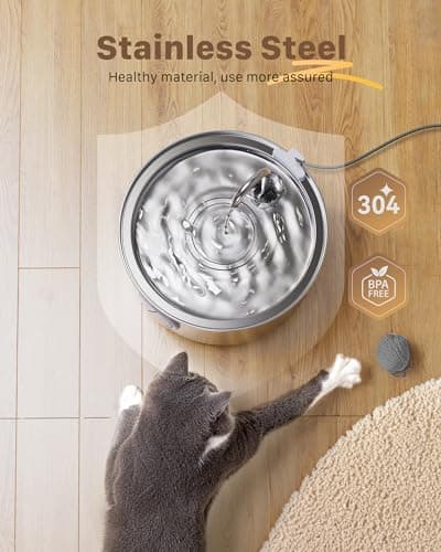 Cat Water Fountain Stainless Steel with 6 Filters + 3 Sponge Filters: 108oz/3.2L FOFNON Cat Fountain — view 4