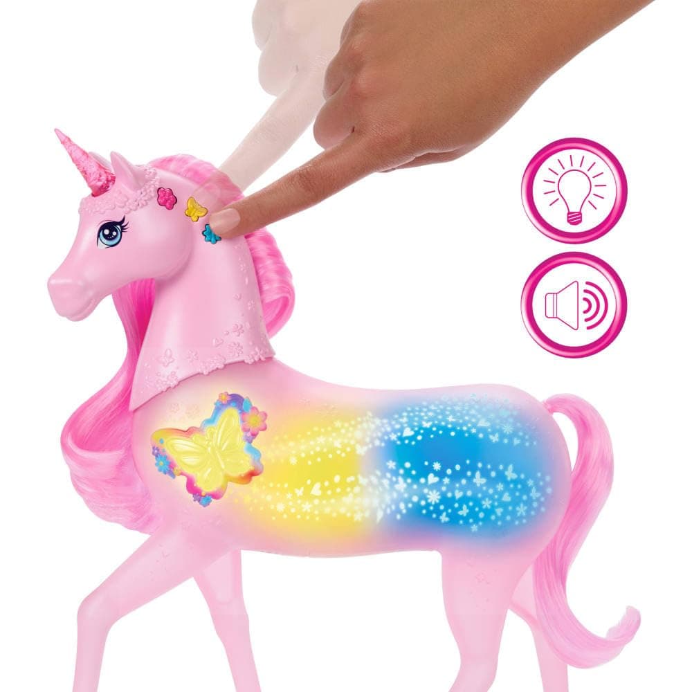 Barbie Unicornio Galopa y brilla Juguete con 20 combinaciones interactivas de luces, sonidos y música, presiona botones y acaricia la cabeza del animal para jugar, JCP78 — view 3