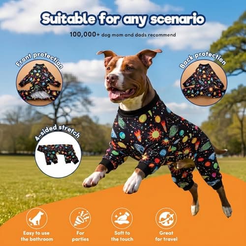 LovinPet Big Dogs Onesies: Big Dog Pajamas, Post Surgery/Wound Care, Lightweight Stretchy Fabric, Interstellar Black Print, Dog Jumpsuit, Anti Licking, Pet PJ's/Medium — view 2