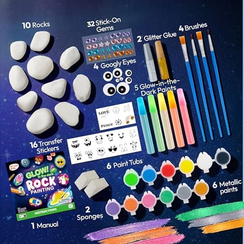 Rock Painting Kit- Glow in The Dark Rock Kit, Arts and Crafts for Kids Ages 6-12, Art Supplies Toy, Kids Craft Paint Kits, Arts & Crafts for Boys Girls Birthday Party Gift Toy — view 3