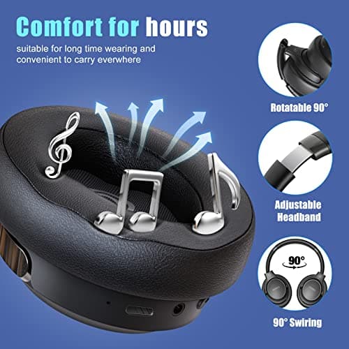 BERIBES Bluetooth Headphones Over Ear, 65H Playtime and 6 EQ Music Modes Wireless Headphones with Microphone, HiFi Stereo Foldable Lightweight Headset, Deep Bass for Home Office Cellphone PC Ect. — view 3