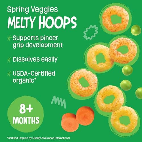 Earth's Best Organic Melty Hoops, Bite-Sized Snacks for Babies 8 Months and Up, Spring Veggie, 0.32 Ounce Individual Bags (Pack of 4) — view 2