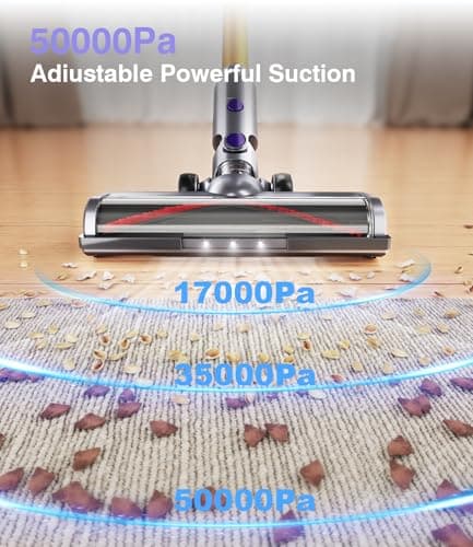MBYULO Cordless Vacuum Cleaner, 500W 50Kpa Stick Vacuum Cleaner with 60Min Detachable Battery, Anti-Tangled 8 in 1 Lightweight Vacuum Cleaners for Home with 2 HEPA for Hardwood Floor/Carpets/Pet Hair — view 2