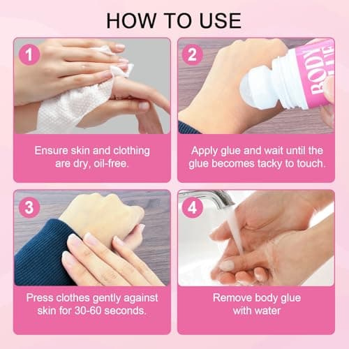 Strong Hold Body Glue for Skin and Fabric, Roll On Clothing Adhesive for Dresses and Dance Costumes, Sweat Resistant Fashion Glue for Socks, Strapless Tops, Performance Wear, 75ml (75ml) — view 4
