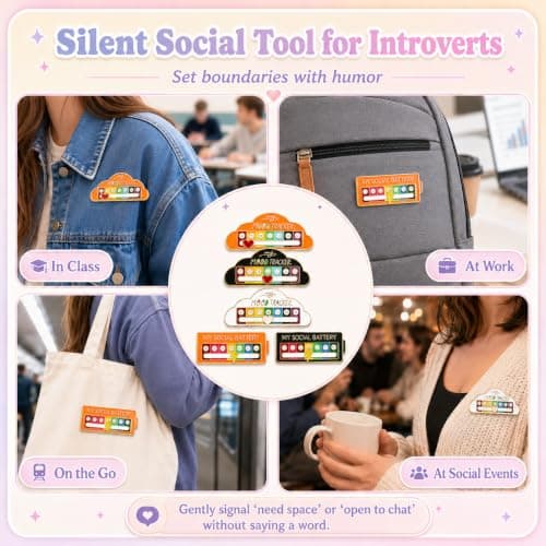 6PCS Social Battery Pin, My Social Battery Pin with 7 Mood Sliding Indicator, Funny Enamel Pins for Introverts, Cute Brooch Badges for Bag Backpacks Hat Jackets Gifts (A) — view 4
