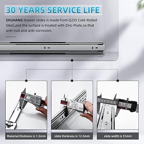 SHUHANG Heavy Duty Drawer Slides Full Extension 12 14 16 18 20 22 24 26 28 30 32 34 36 38 40 Inch (51mm -Without Lock, 20 inch) — view 4