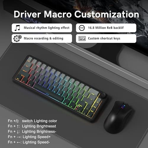 womier L65 60% Mechanical Keyboard Wireless with Knob, Black Gaming Keyboard 4000mAh Battery, Tri Mode USB-C/BT5.0/2.4G Gasket Mounted Key Board RGB Hot Swappable with Gradient keycaps-Linear Switch — view 4