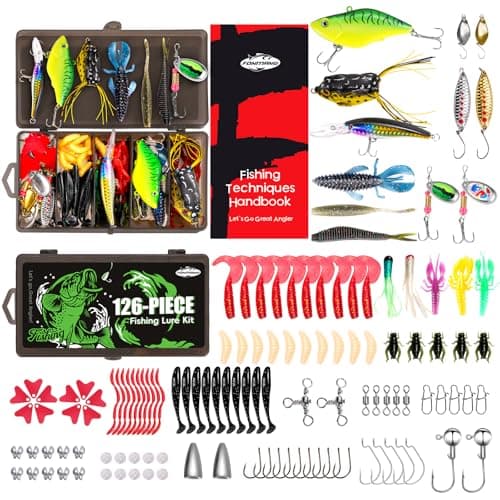 126/153-Pieces Fishing Lures Kit -VIBs/Frogs/Minnows/Soft Baits/Hooks & Weights,Fishing Tackle Box with Tackle Included for Freshwater and Saltwater (126-Pieces)