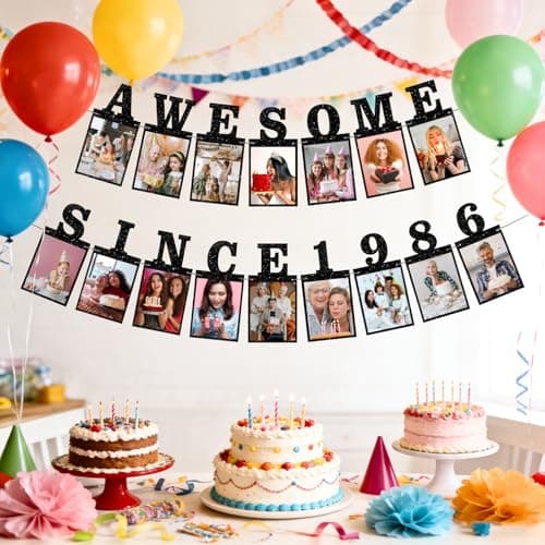 40th Birthday Photo Banner, Black Glitter 4x6 Display — view 5