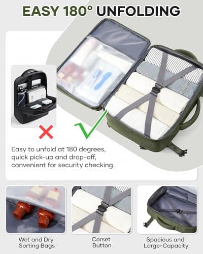 BJLFS Vacuum Backpack Travel with Pump Cabin Bags Women Travel Backpack with Vacuum System Carry on Bag for Airplane Vacuum Seal Hand Luggage Bag Men C03-Green — view 2