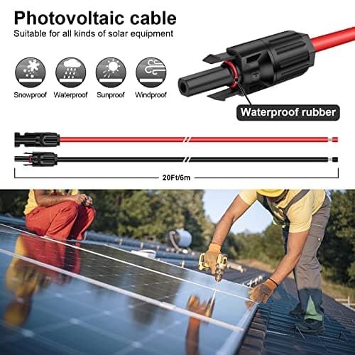 iGreely 20 Feet 10AWG Solar Extension Cable with Female and Male Connector Solar Panel Wire Adapter (20FT Red + 20FT Black) — view 4