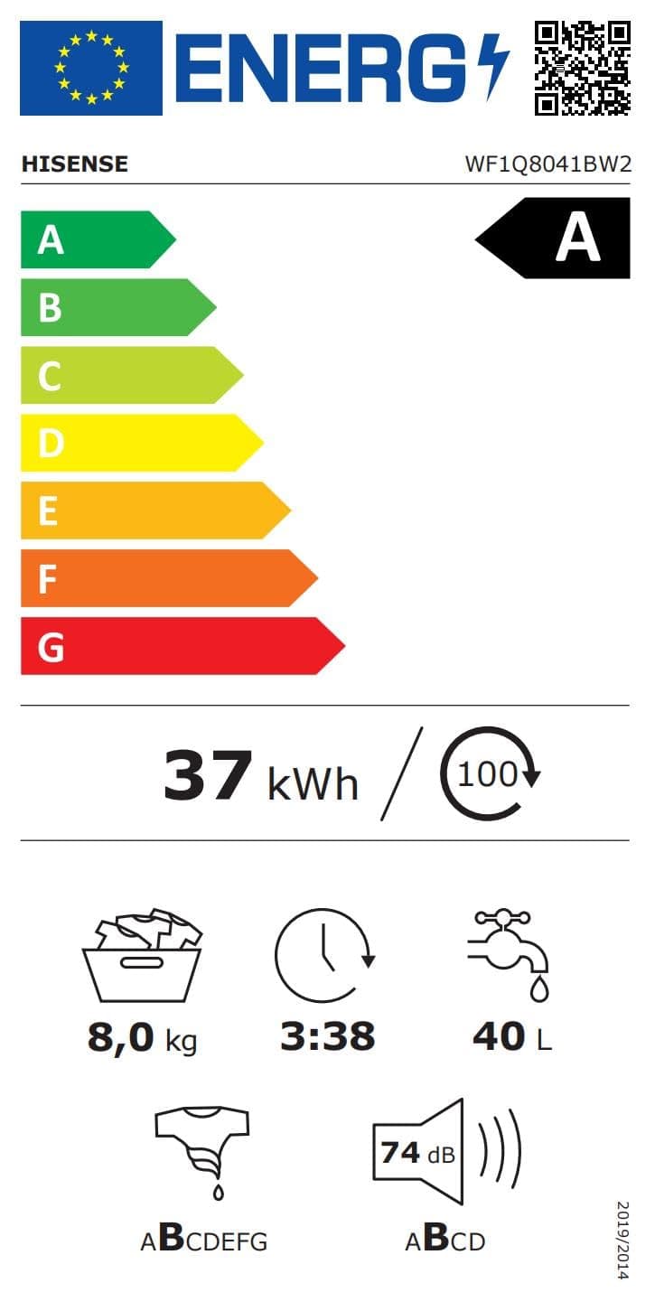 Hisense WF1Q8041BW2 - Lavadora, Clase A, 8 Kg, 1400 rpm, Alto 85 cm x Ancho 60 cm, Color Blanco, Función Vapor 99,9%, Lavado Rápido+, Lavado Automático, Finalización Diferida, Tecnología Inverter — view 19