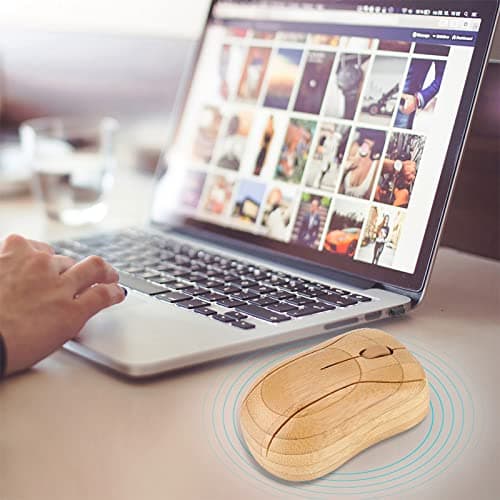 YUEHISY Bamboo Wireless Mouse Natural Wooden Optical Mouse, 2.4G Silent Ergonomic, Anti Static Bacterial, 1600DPI for PC Laptop Office Home — view 3