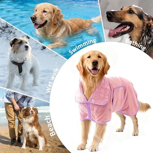 Soft Dog Bathrobe Fast Drying Dog Coat, Super Absorbent Dog Towels for After Bath, Microfiber Pet Robe Adjustable Collar & Belly Warm Keeping Dogs Coat for Pet Dogs & Cats (Pink, X-Large) — view 6