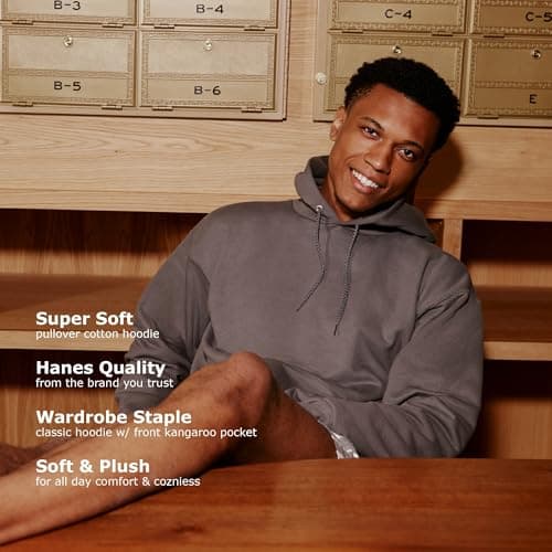Hanes Men's Pullover EcoSmart Hooded Sweatshirt, Black, Large — view 6