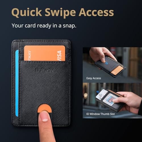 Buffway Slim Minimalist Front Pocket RFID Blocking Leather Wallets for Men Women - Cross Black — view 3