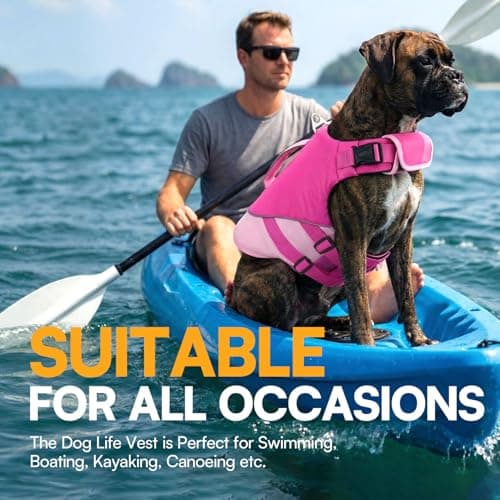 Queenmore Small Dog Life Jacket, Dog Life Vest for Swimming Boating, Puppy Swim Vest for Small Dogs, Ripstop High Visible Pet Water Vests with Strong Rescue Handle, Pink S