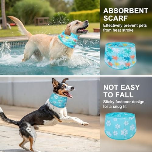 BEAUTYZOO Dog Cooling Bandana for Medium Large Dogs, 2 Pack Instant Cooling Bandanas Breathable Cooling Ice Towel Neck Wraps,Keep Dogs Cool in Hot Summer, Blue Paw L — view 5